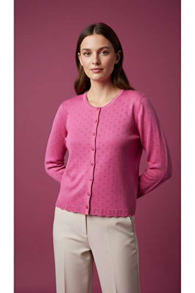 Digz fashion 100% Organic Cotton Fuchsia Knitwear Buttoned Cardigan