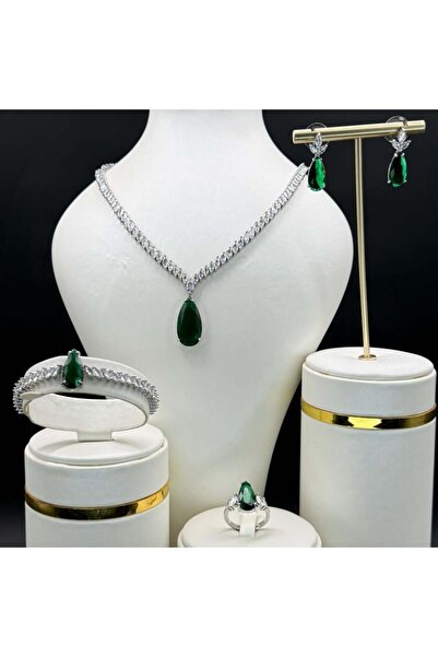 Generic Elegant 5-piece silver-green zircon set, special edition, diamond-qua...