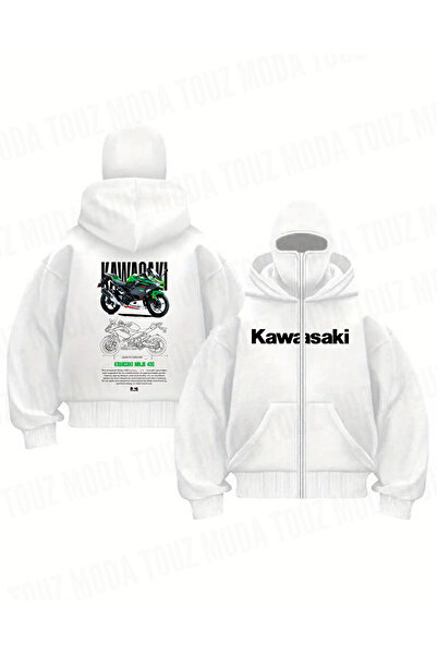 Le Savu Kwasaki Series Printed Unisex Kar Masked Hooded Zippered Oversized Bl...