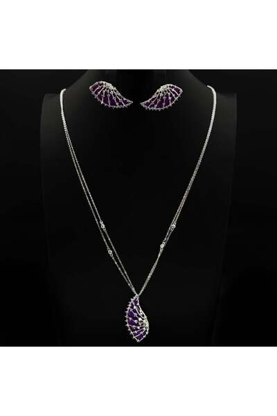 Generic Long necklace with a purple shell design and diamond-quality zircon s...