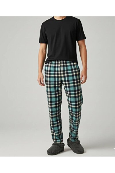 HAVVA HOME Erkek Kadın (UNİSEX) Kare Ekose Desenli Polar Pantolon Ev İçi Ev D...