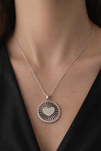 Silver BÜYÜK KALP İŞLEMELİ 925 AYAR GÜMÜŞ KOLYE