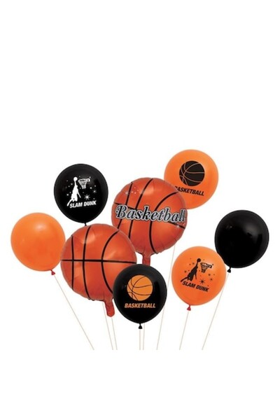 Zanox Party Balloons Set Basketball, Orange and Black, 8 pcs, 45x30cm