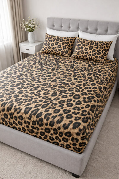 calinahome Leopard Print Cotton Satin Bed Sheet