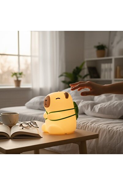 hediyesahibi Sevimli Capybara LED Gece Lambası – Dokunmatik, Yumuşak Işık, De...