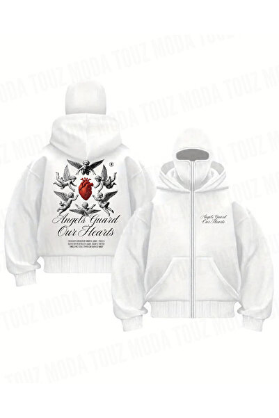 Le Savu Gothic Heart Series Printed Unisex Hooded Zippered Oversized Black Sw...