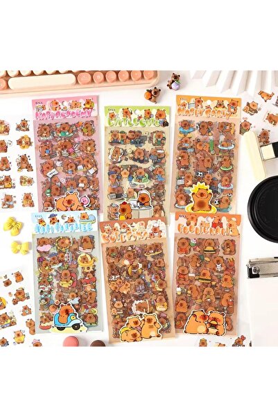 ÖZ KIRTASİYE Capybara Şeffaf 3 Sayfa Sticker Seti - Defter Laptop Telefon Sul...