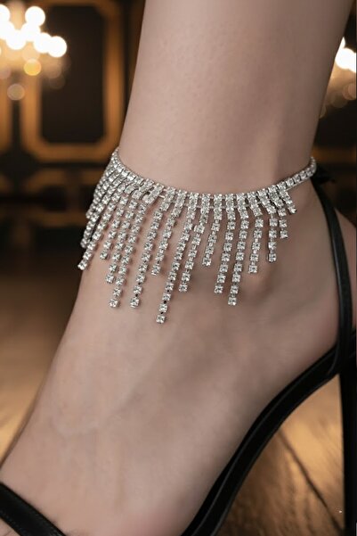 CAŞ DEKORASYON Silver Color Stone Design Anklet