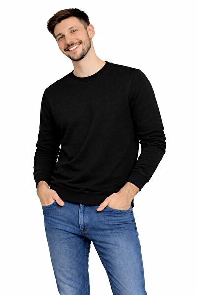 penyego erkek modern fit (3) üç iplik basic siyah sweatshirt
