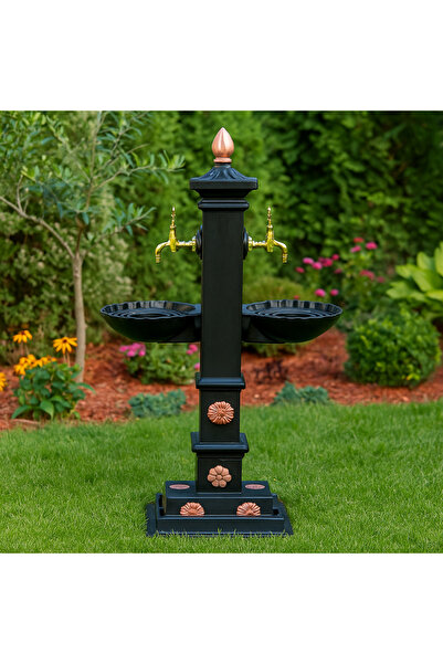 banyosepeti İkili Döküm Bahçe Çeşmesi – Osmanlı Desenli, Yerden Sabit, Siyah ...