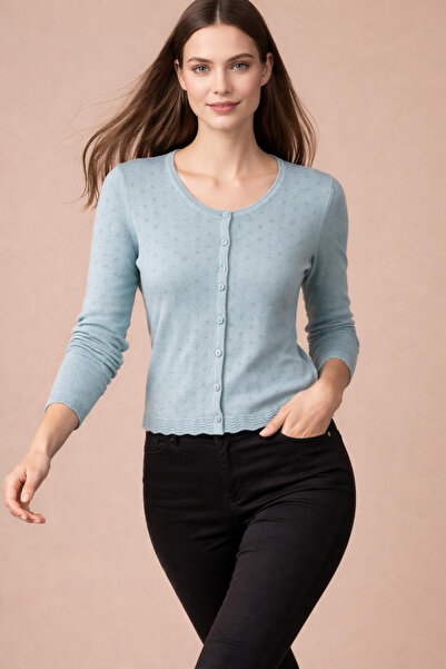 Digz fashion 100% Organic Cotton Stone Blue Knitwear Buttoned Cardigan