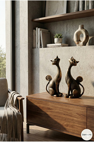 Tual Hobi Sanat 2'li Kedi Biblo Seti (21x10cm) Ev ve Ofis Dekorasyon Sevimli ...