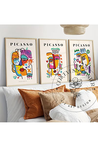 512 STORE 3'lü Picasso Set Modern Duvar Dekor Çerçevesiz Kuşe Kağıt Poster Se...