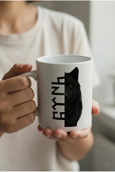 MeshCraft3D كوب الغرير الأسود المكتوب باللغة التركية – كوب من البورسلين بتصمي...