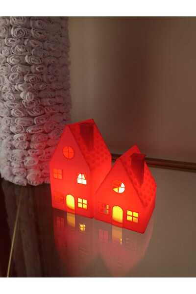 smilechild Red Christmas Houses with Led Candles Set of 2 Led Candles Are Inc...