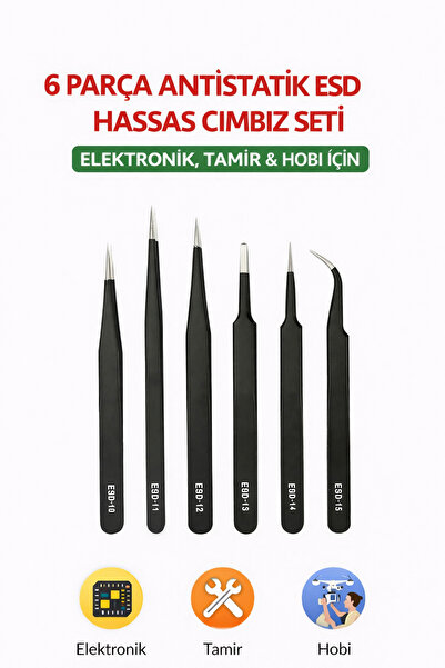 SENBANG Antistatik ESD Hassas Cımbız Seti 6 Parça – Elektronik Tamir ve Hobi ...