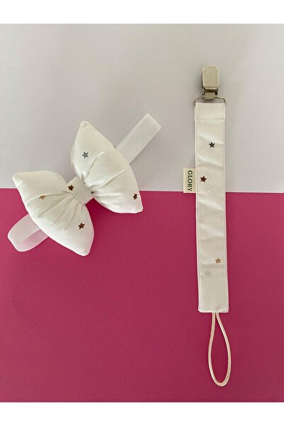 GLORY BABY Fiyonklu Bebek Bandanası ve Emzik Askısı Takımı