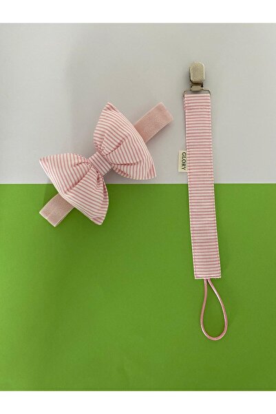 GLORY BABY Fiyonklu Bebek Bandanası ve Emzik Askısı Takımı