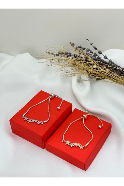 Mia Paslanmaz çelik sıralı yıldız detaylı asansörlü gold veya gümüş bileklik