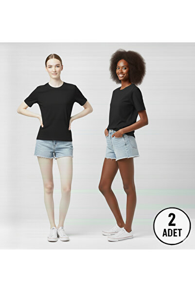 jeneric Women's 2-Pack Black 100% Organic Cotton V-Neck Loose Fit Short Sleev...