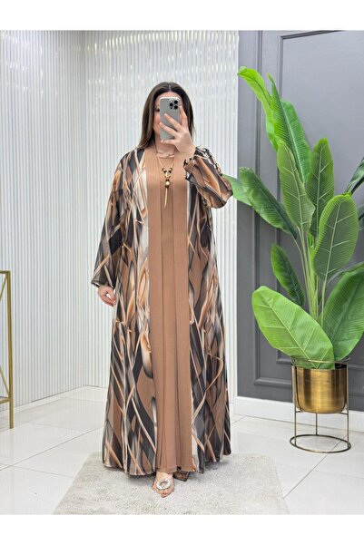 Modam Bella Büyük Beden Akışkan Desenli Elbise