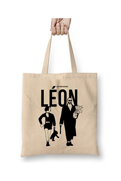 Toyaso Λεόν και Μαθίλδα Λευκή υφασμάτινη τσάντα με μακριά λαβή Τσάντα αγορών ...