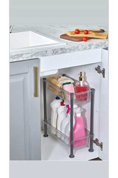 TD HOME 2 Katlı Şeffaf Sepetli Çok Amaçlı Dayanıklı Düzenleyici Raf