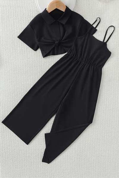 shop Kız çocuk 2 li kombin takım dokuma gömlek bağlama detaylı