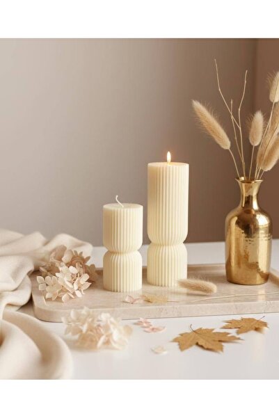 LALEZEN HOME Dekoratif Çizgili Blok Mum Seti