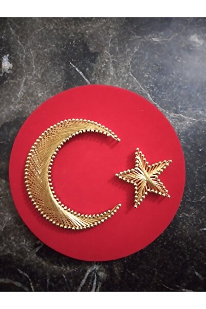 ayso kozmetik Filografi Ayyıldız İşlemeli Sarı Tablo plaket göbek Türk bayrağı