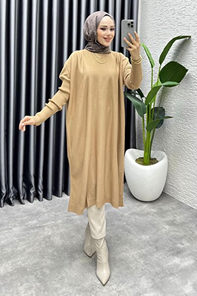 Kalemen Moda Basic Casual Knitwear Tunic 2096 Tan
