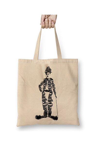 Toyaso Charlie Chaplin 03 Λευκή υφασμάτινη τσάντα με μακριά λαβή Τσάντα αγορώ...