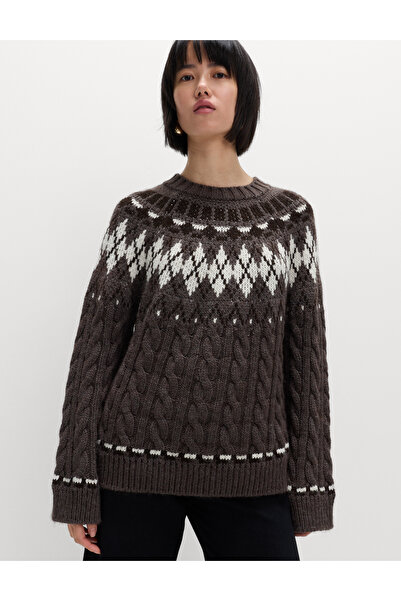 Marks & Spencer Fair Isle Desenli Örgü Yuvarlak Yaka Triko Kazak