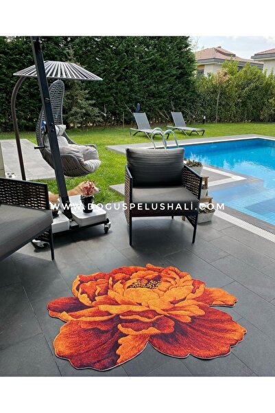 Doğuş Peluş Halı Doğuş Asimetrik Kesim Turuncu Gül Dijital Baskılı Halı