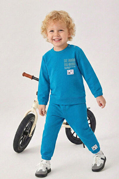 BABY SPORT طقم للأولاد الصغار من القطن بأكمام طويلة وجزء علوي وسفلي مطاطي