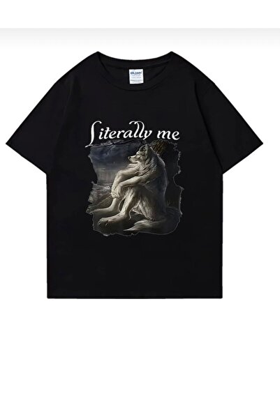 LELVANİ تي شيرت مطبوع بنقشة الذئب مع عبارة 'ليتراللي مي'