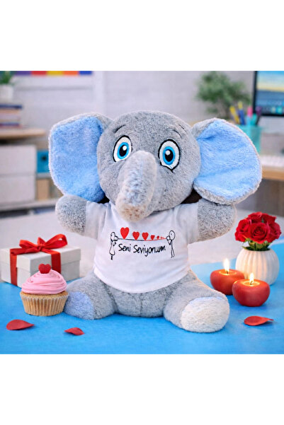 shopwave دمية فيل قطيفة مع تي شيرت مكتوب عليه 'أحبك'