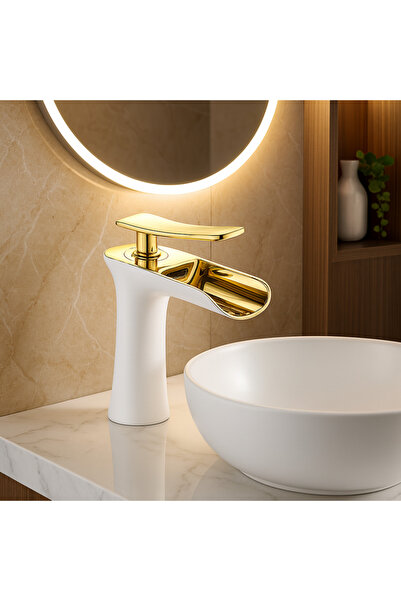 banyosepeti صنبور حوض غسيل كاسكيد من الذهب الأبيض - تدفق شلال، تصميم فاخر وعصري