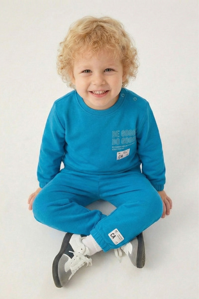 BABY SPORT Baby Boy Set Cotton Long Sleeve Top and Bottom with Elasticated Sleeves and Cuffs