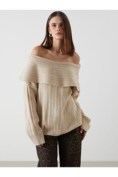 LC Waikiki Γυναικείο πλεκτό πουλόβερ σε μπεζ λαιμόκοψη