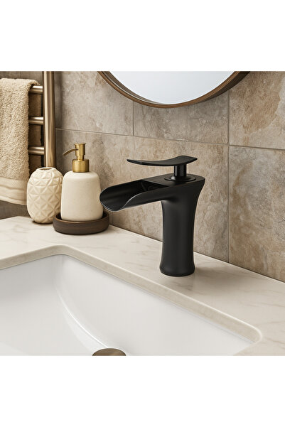 banyosepeti صنبور حوض غسيل كاسكيد مات أسود - تدفق شلال، تصميم عصري، سطح مقاوم...