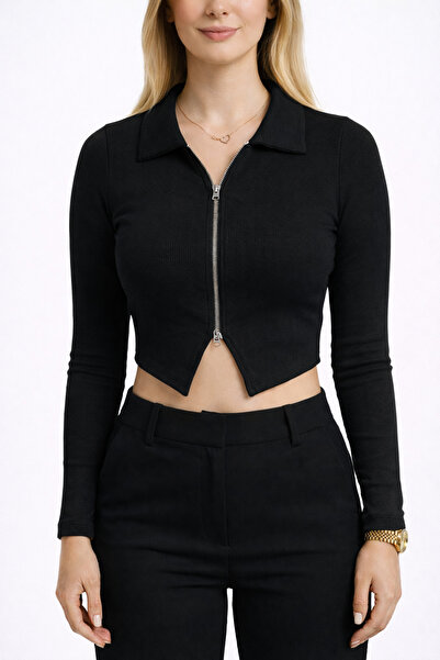 Simyon Styles Simyon Style Kadın Uzun Kollu Çift Yönlü Fermuarlı Ribana Kumaş...