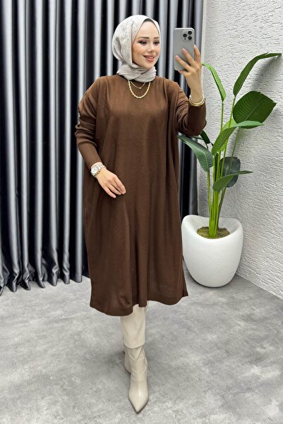 Kalemen Moda Basic Salaş Triko Tunik 2096 Kahverengi