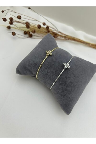 Mia Paslanmaz Çelik taşlı yonca detaylı gümüş veya gold kelepce