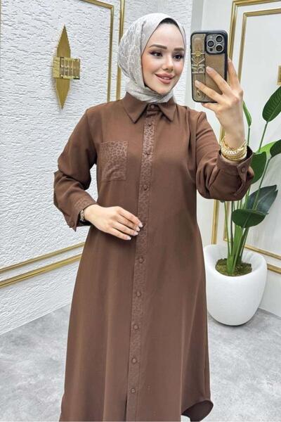 Kalemen Moda طقم ليوبارد بقطع قماش مخيطة معاً ثنائي 6082 بني