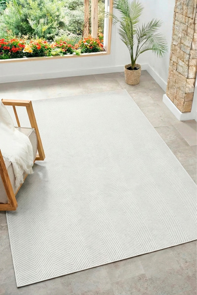 ECOSER Kaymaz Tabanlı Makinede Yıkanabilir Jut Eco Beyaz Sisal Halı Salon Hal...