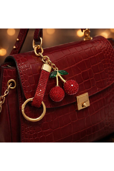 DKY Stylish Cherry Glitter Bag Charm Purse Accessory