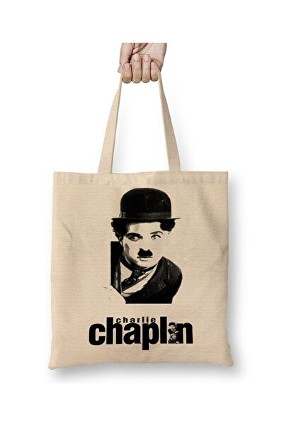 Toyaso Τσάντα αγορών Charlie Chaplin White Tote Bag με μακριά λαβή Τσάντα παρ...