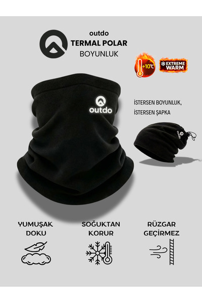 OUTDO Reflektörlü Logolu Siyah Outdoor Termal Polar Buff – Motorcu & Çok Amaç...