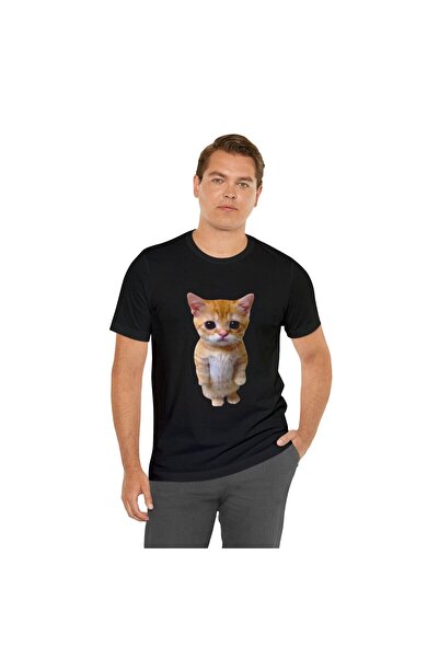 LELVANİ Sad Crying Cat Munchkin Patterned Printed T-Shirt